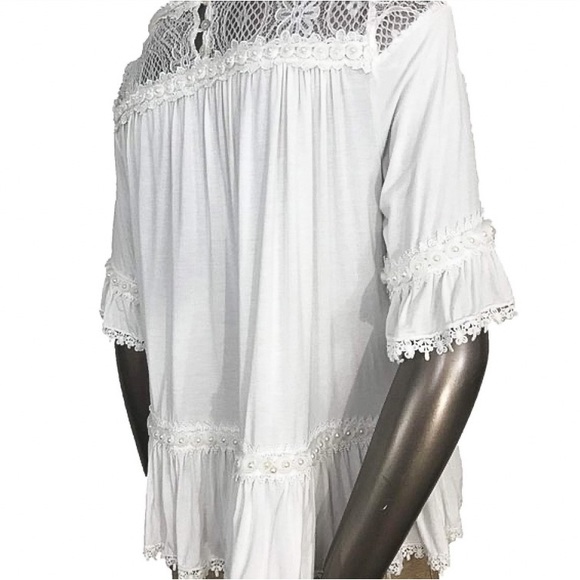 Gorgeous White Boho Blouse | Lace+Pearl Details| Size Small - Picture 2 of 5